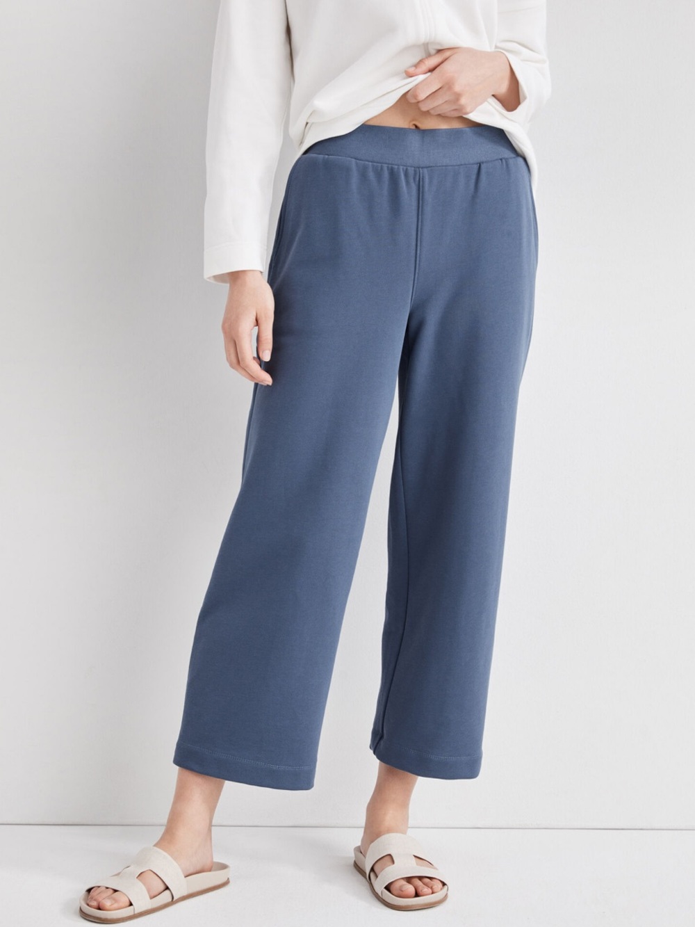 100% Organic Cotton Wide Leg Pants in Slate Blue